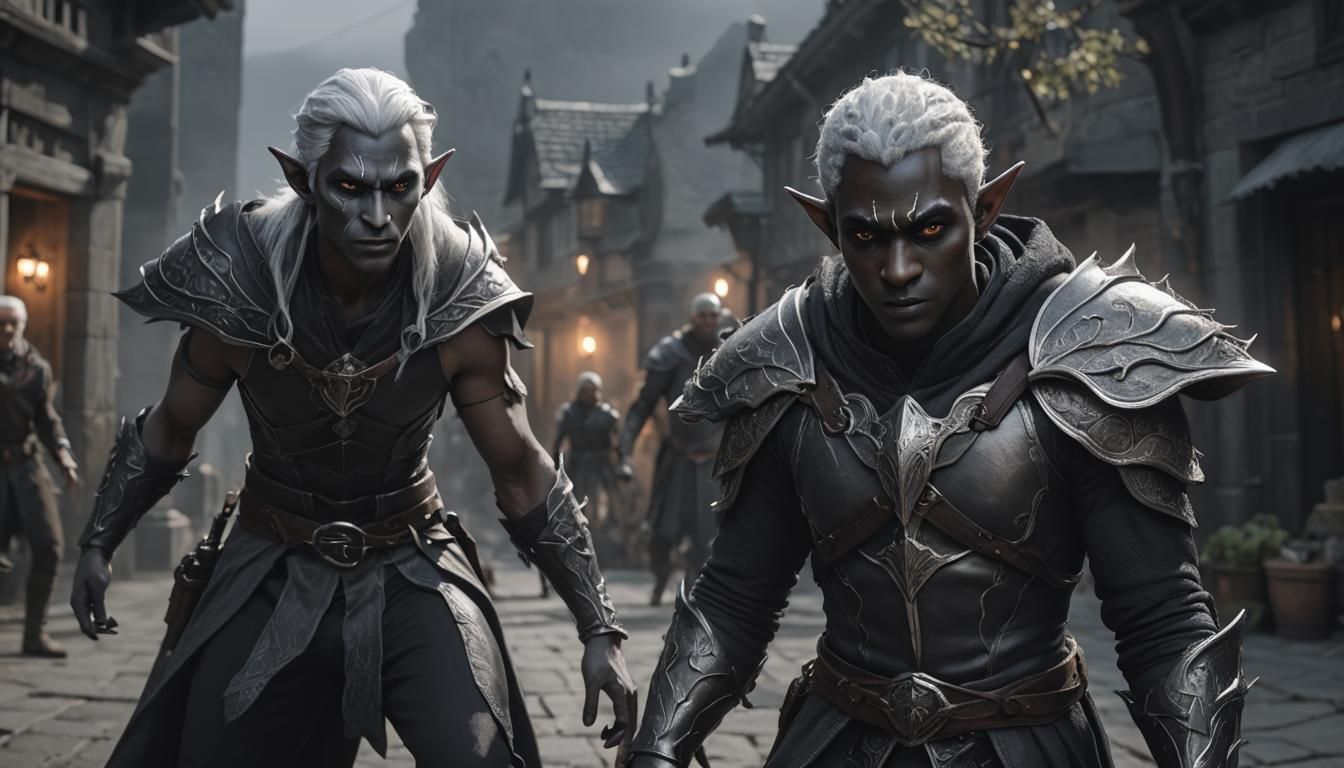 Drow Elf Action Scene in Cinematic Realism