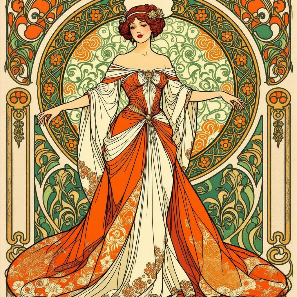 Elegant Heiress in Art Nouveau Style Gown