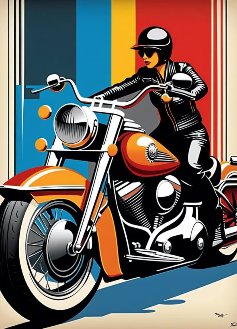 Bauhaus Poster: Harley-Davidson Motorcycle in Postmodern Sty...