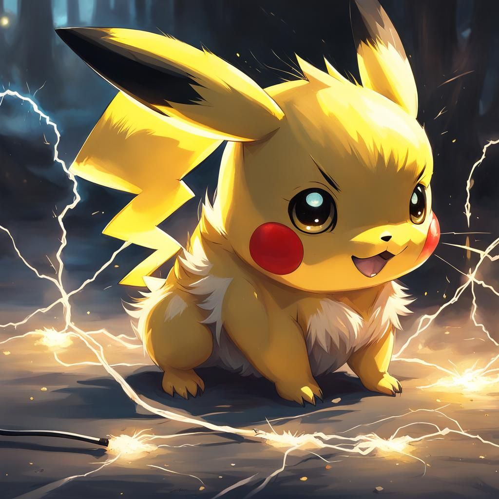 Whimsical Pikachu Emitting Electric Sparks: Watercolor Paint...