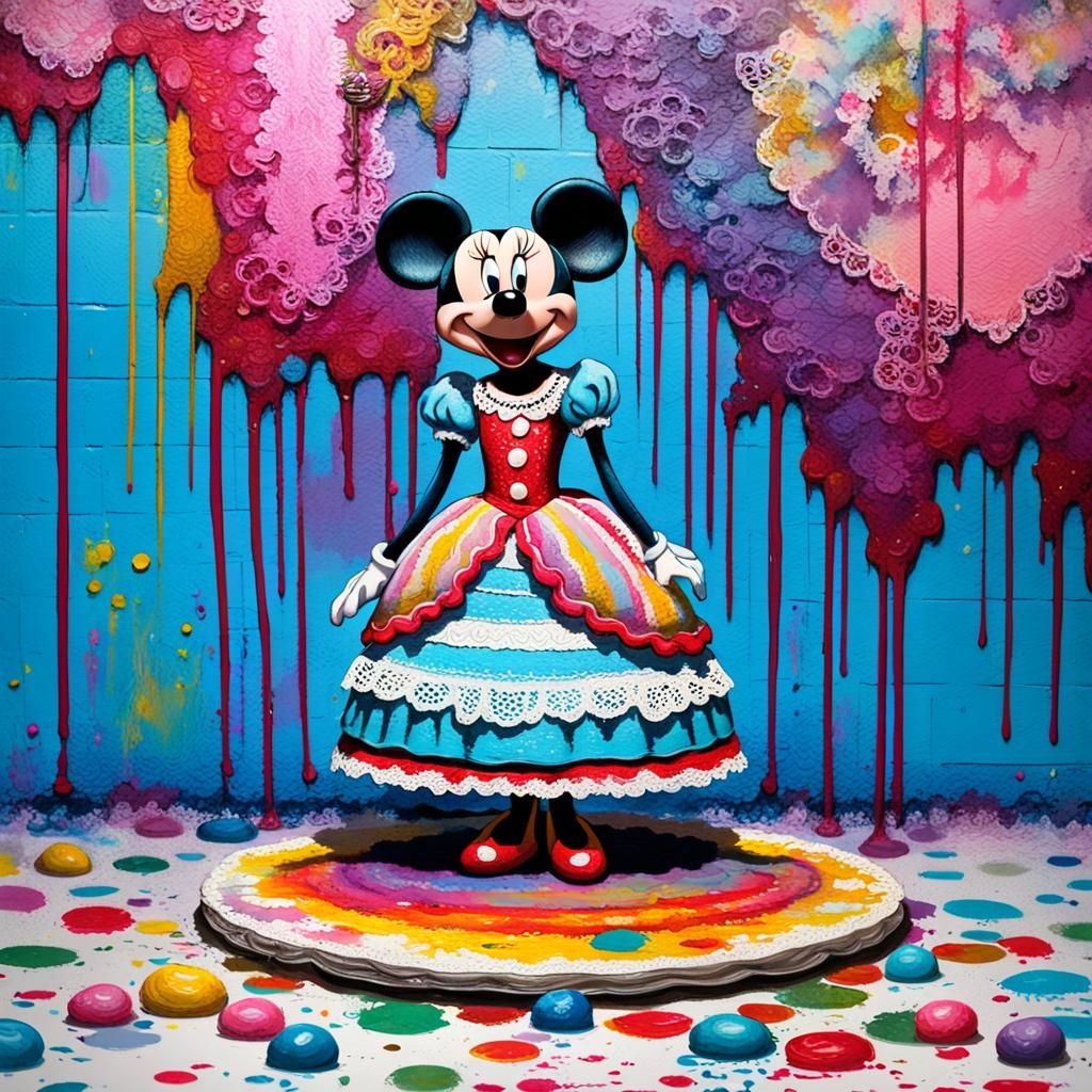 Minnie Mouse in Rococo Style Impasto Painting