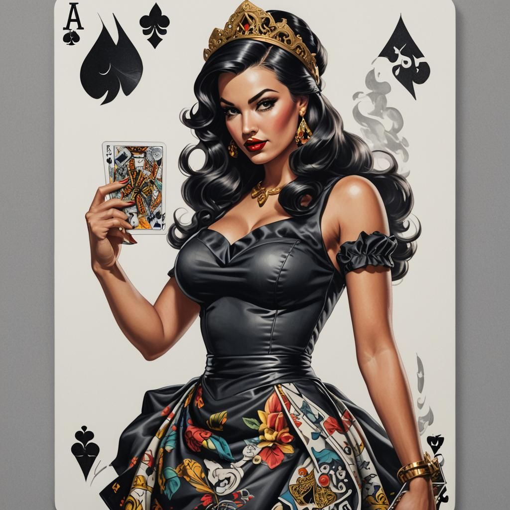 Ace of Spades Pinup Girl Card in Hyperrealism
