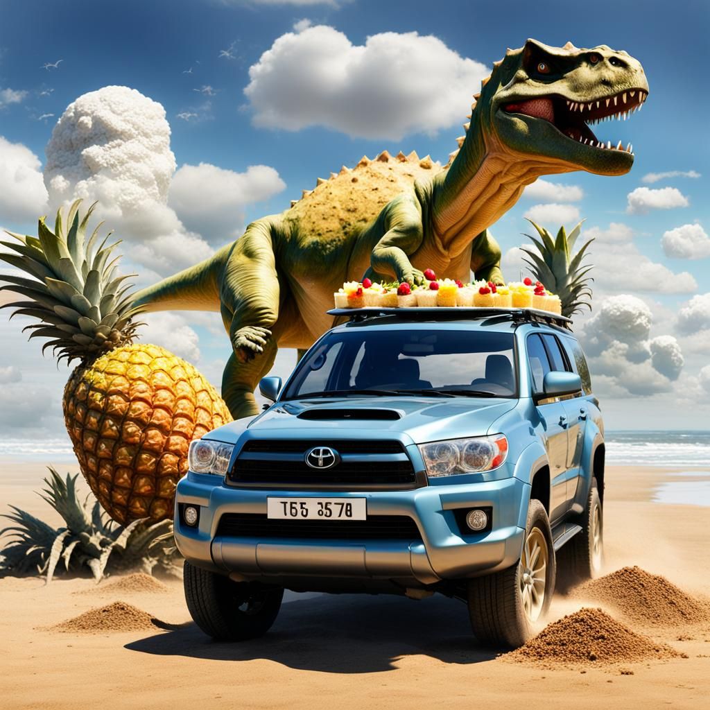 Dinosaur Toyota Truck in a Sugary Landscape