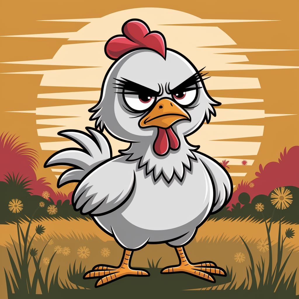 Grumpy Chicken at Sunset