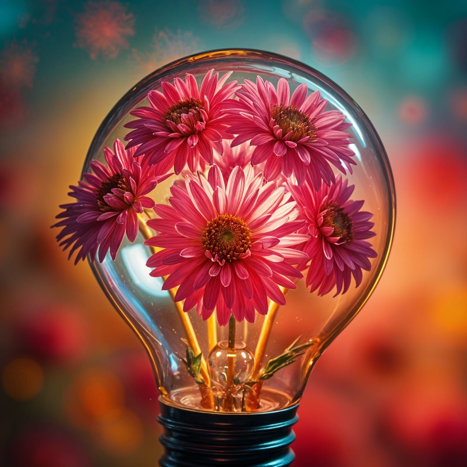 Flannel Flowers Bloom Inside Lightbulb: Hyperrealistic Art