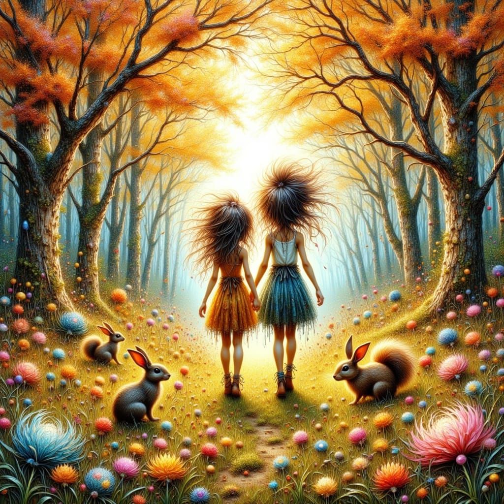 Whimsical Children in a Vibrant Forest