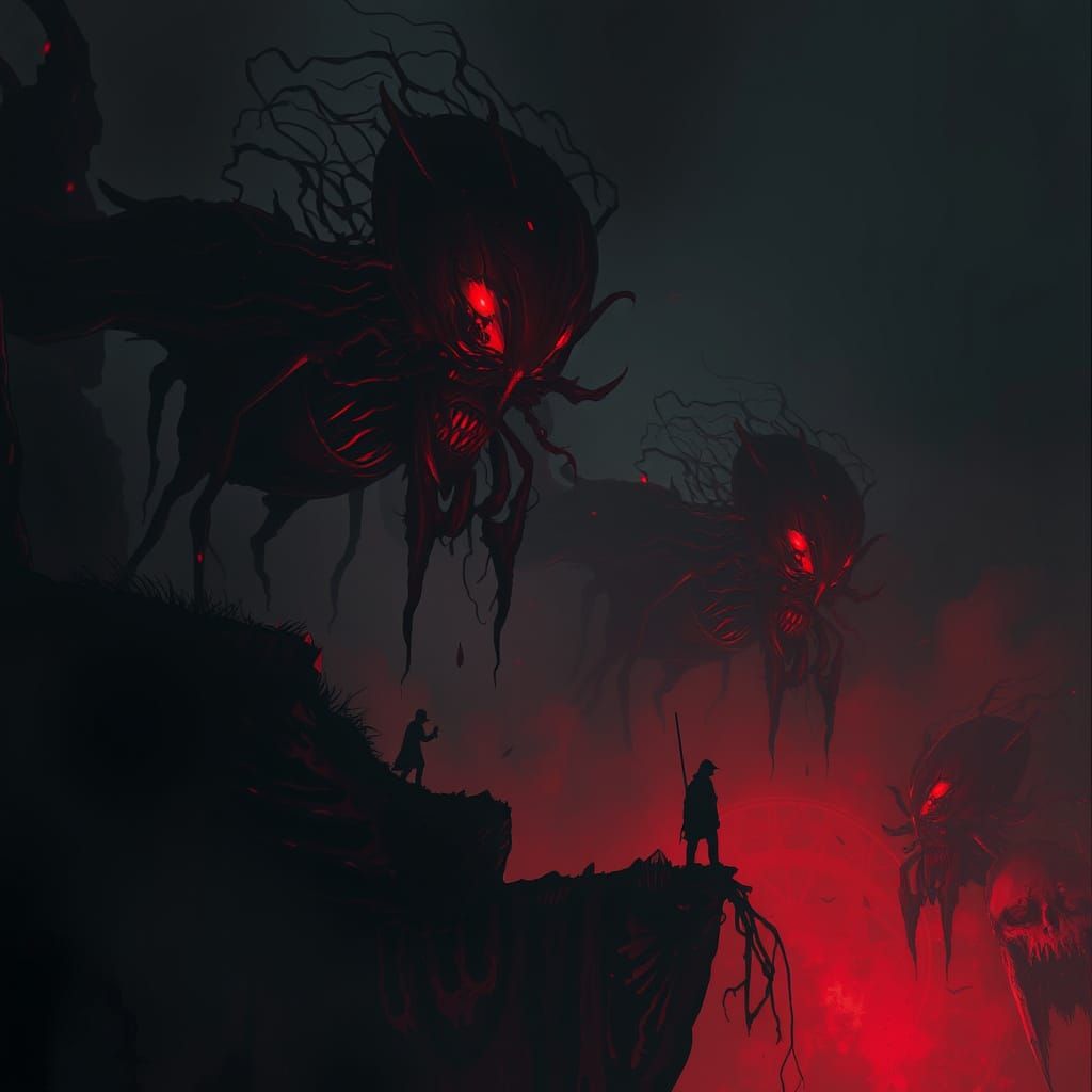 Ominous Silhouettes in Bloody Hues