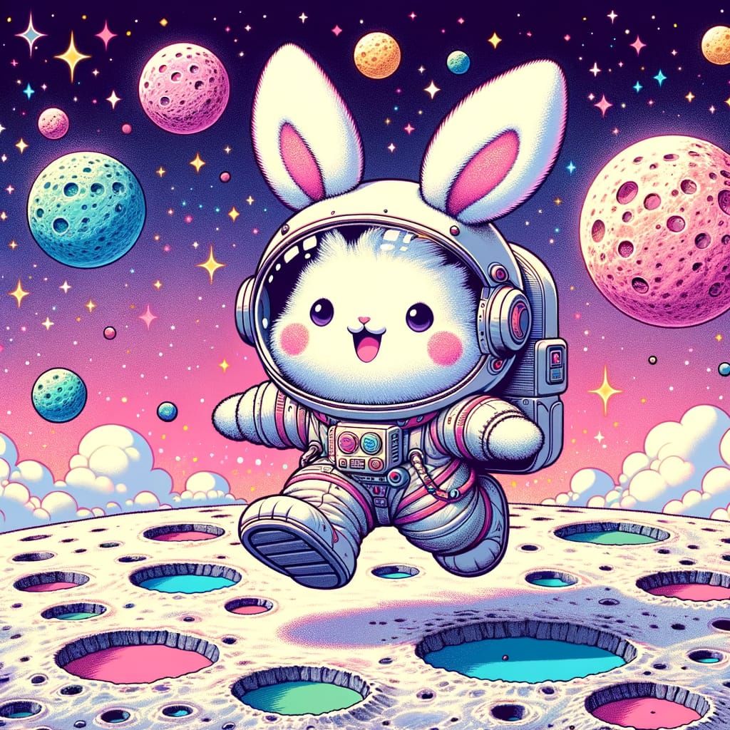 Whimsical Lunar Bunny in Japanese Comic Art Style