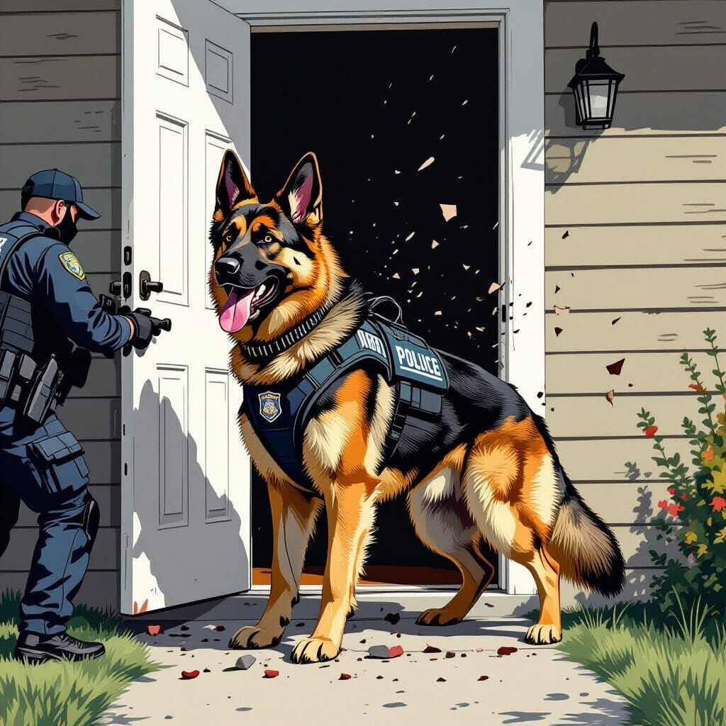 Police Dog Breaks Down Door: Intense Scene