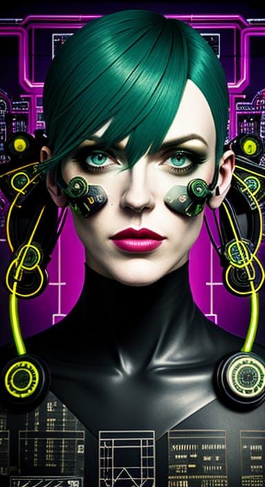 Urban Grunge Portrait with Organic Circuitry in Fauvism