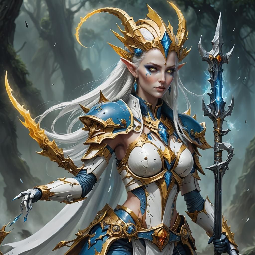 peacehammer 40k beautiful eldar priestess.