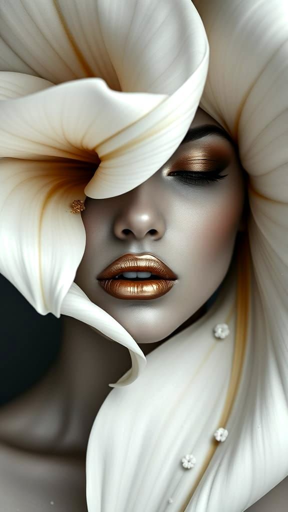 Stylized Portrait of a Woman with White Lily Flower