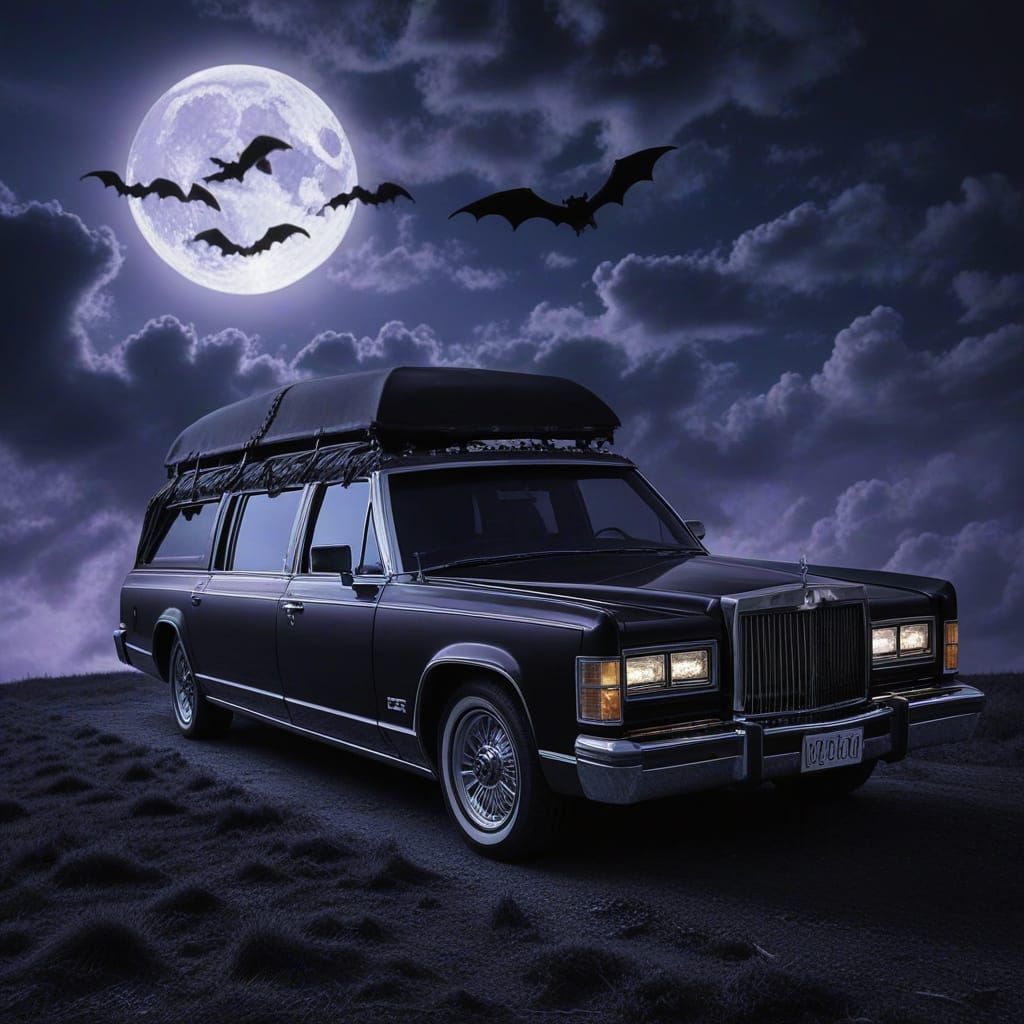 Gothic hearse under the moonlight