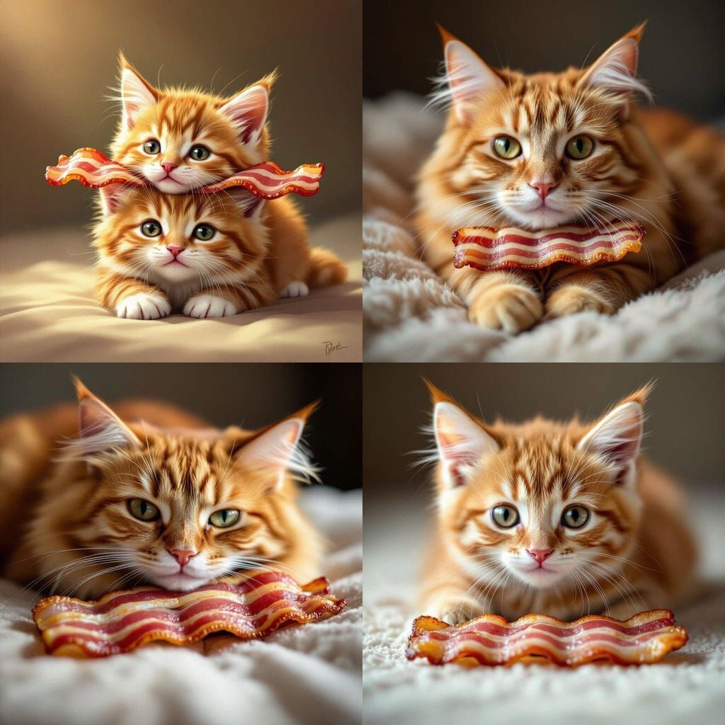 Bacon Slice Resting on Adorable Kitty Cat