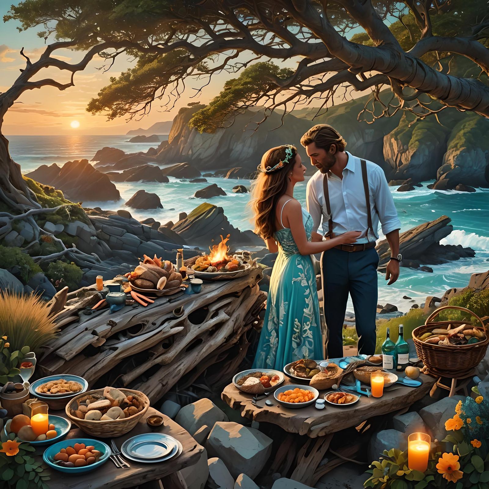 Beach Barbecue in Detailed Matte Painting Style