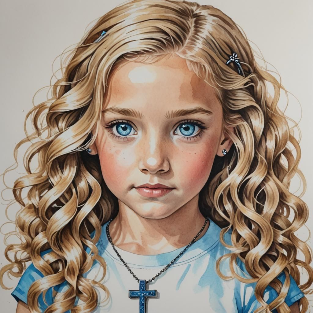 Young Girl with Blonde Curls, Marker Art Style