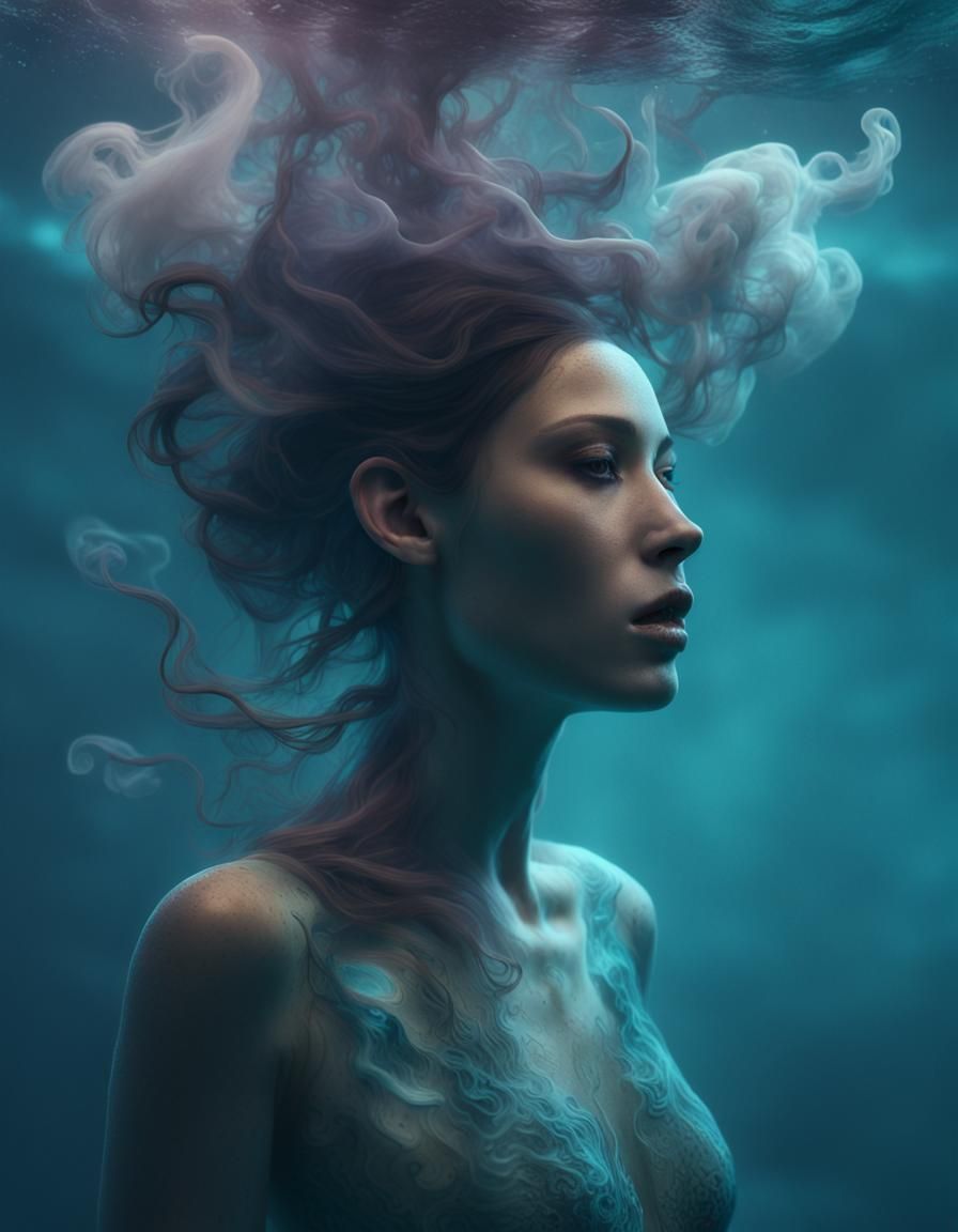 Ethereal Underwater Woman in Detailed Matte Painting