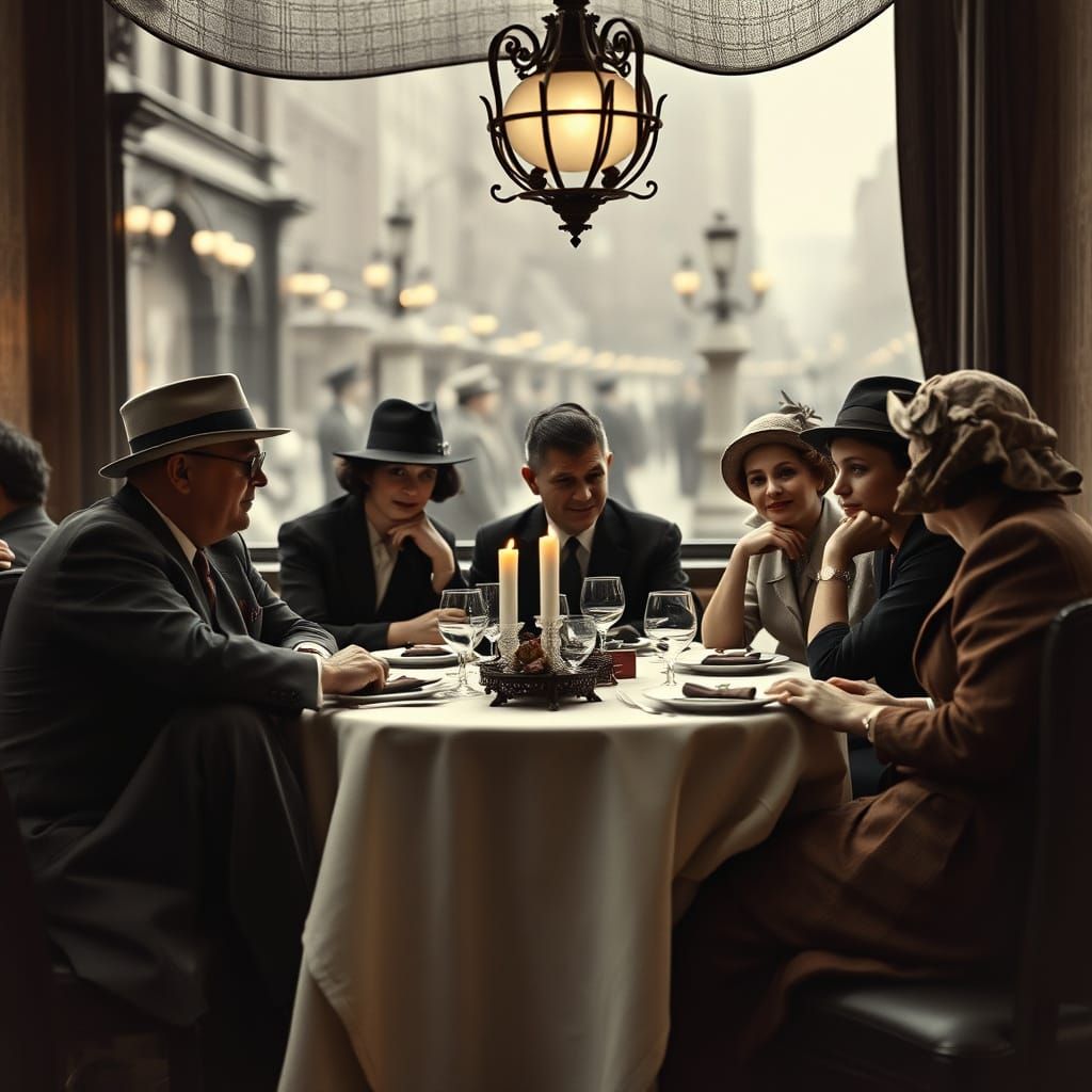 Friends Enjoying Meal in 1930s Berlin