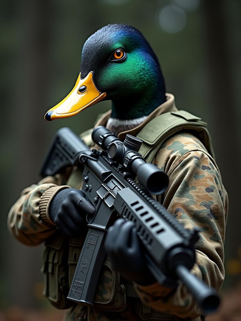 Mallard Duck Soldier: Hyperrealistic Military Concept