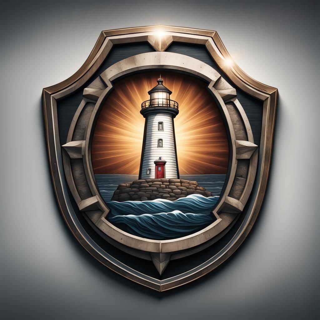 Shield Lighthouse Logo in Hyperrealistic Style
