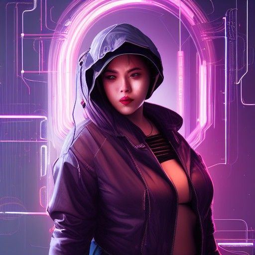 Cyberpunk Plus Size Woman in Neon Cityscape
