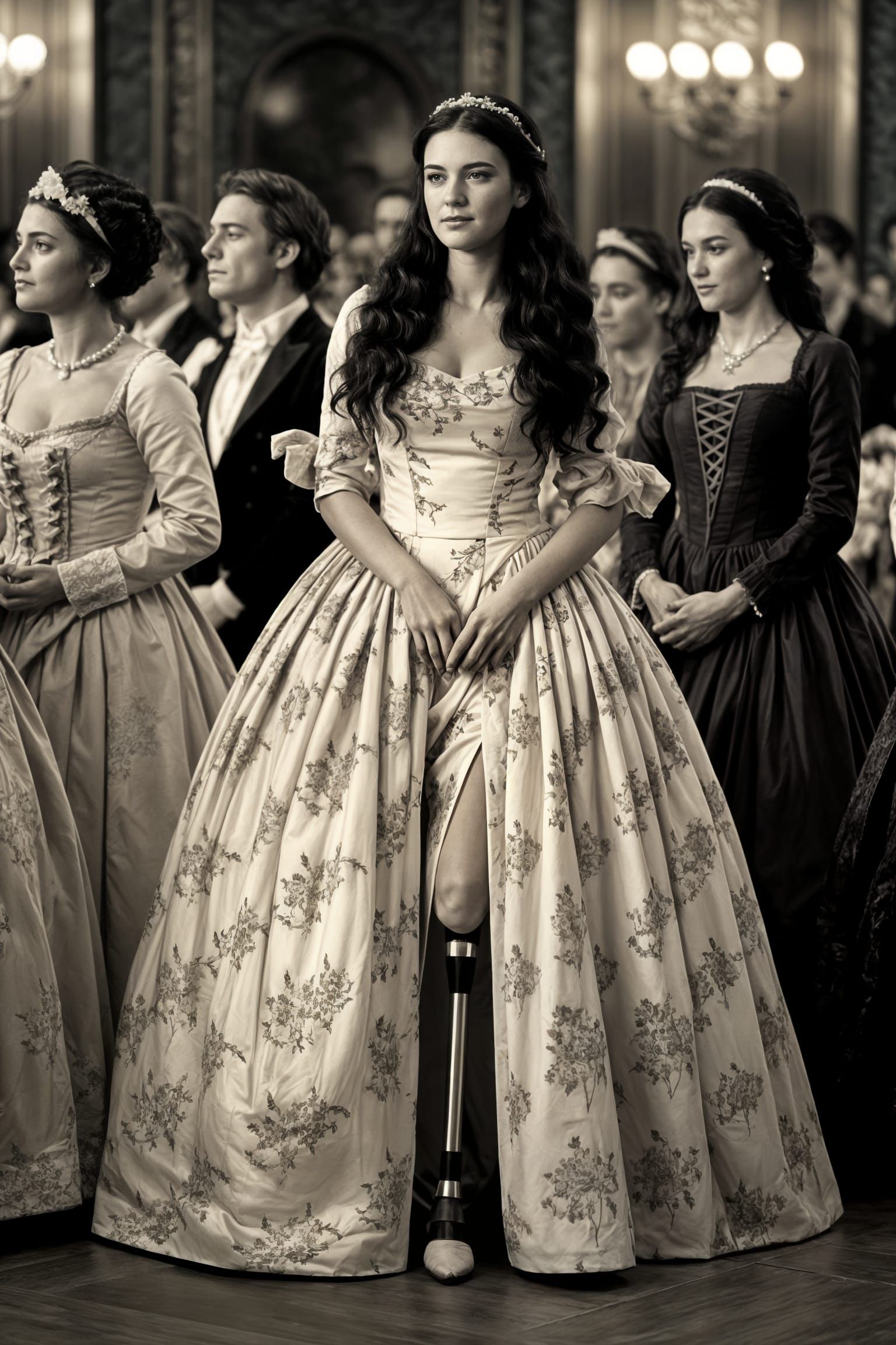 Elegant Amputee Ballroom Beauty in 18th Century Attire
