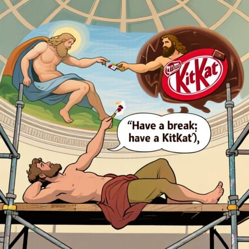 Comic Art: Michelangelo Parodies Creation of Adam with KitKa...