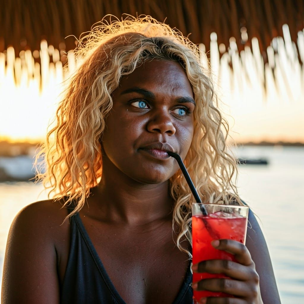 Serene Sunset Portrait of Aboriginal Woman