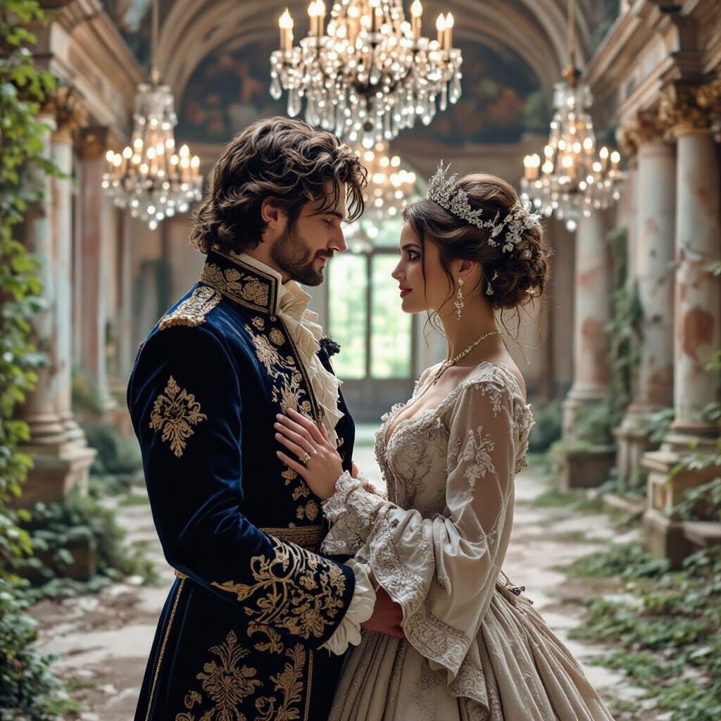 Royal Couple in Abandoned Palace, Whimsical Art