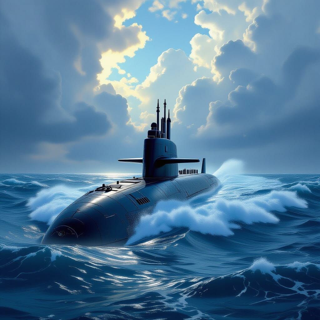 US Navy Submarine in Stormy Seas: Digital Matte Painting