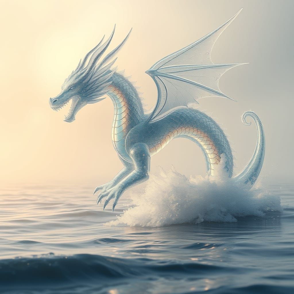 Glass Dragon Leaps from Crystal Ocean