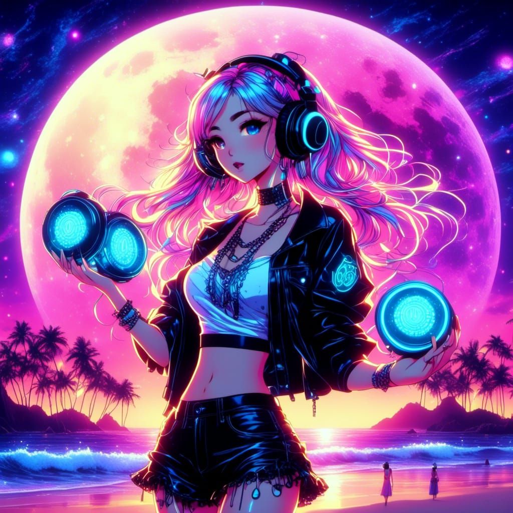 Cyberpunk Anime Girl DJ at Thailand Rave Party