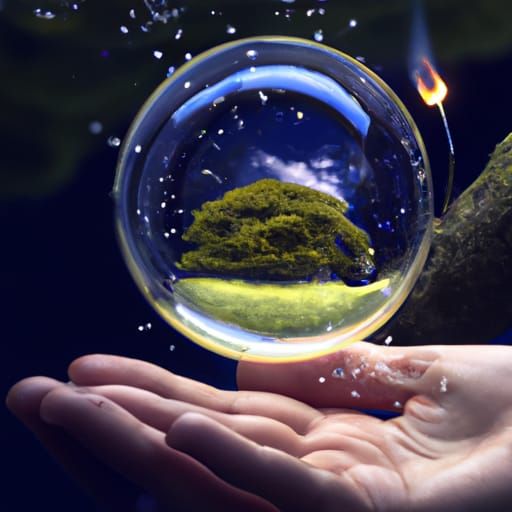 Tree on Hill in Water Bubble Fine Art Macro Photograph