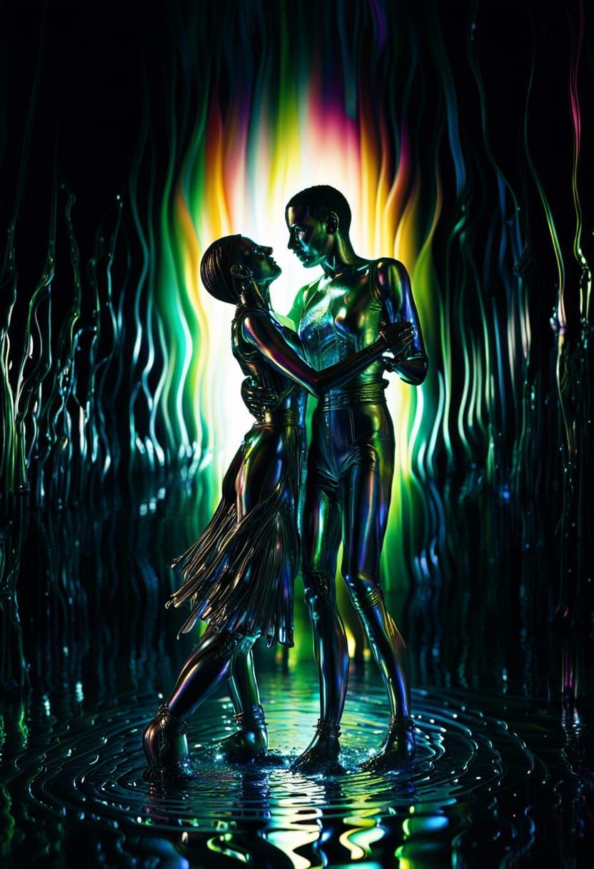 Rainbow Iridescent Liquid Dance in Mirror Maze
