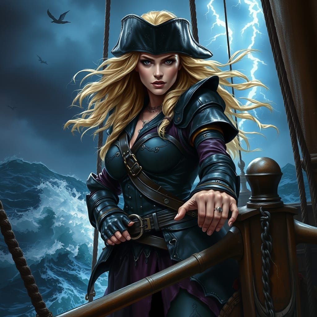 Stormy Seas: Pirate Queen in Dark Fantasy Style