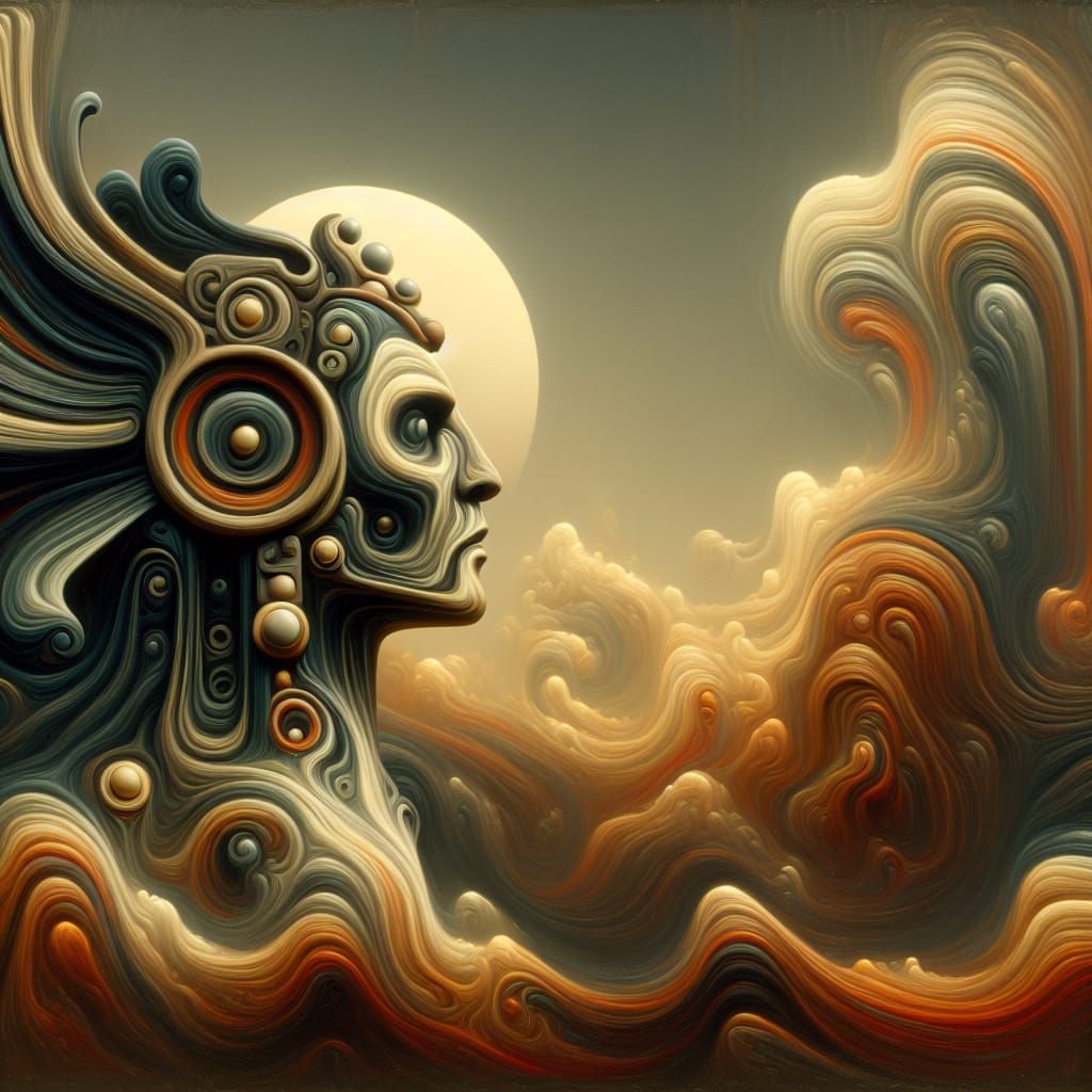 Quetzalcoatl Gazing: A Surreal Aztec Deity