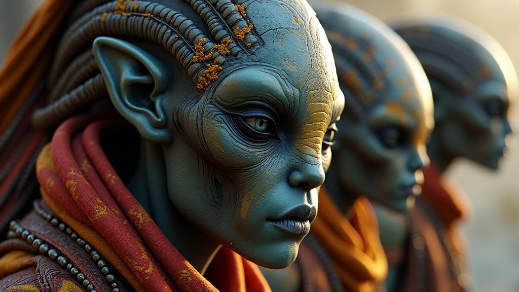 Alien Tribespeople Portrait in Hyperrealistic Digital Art