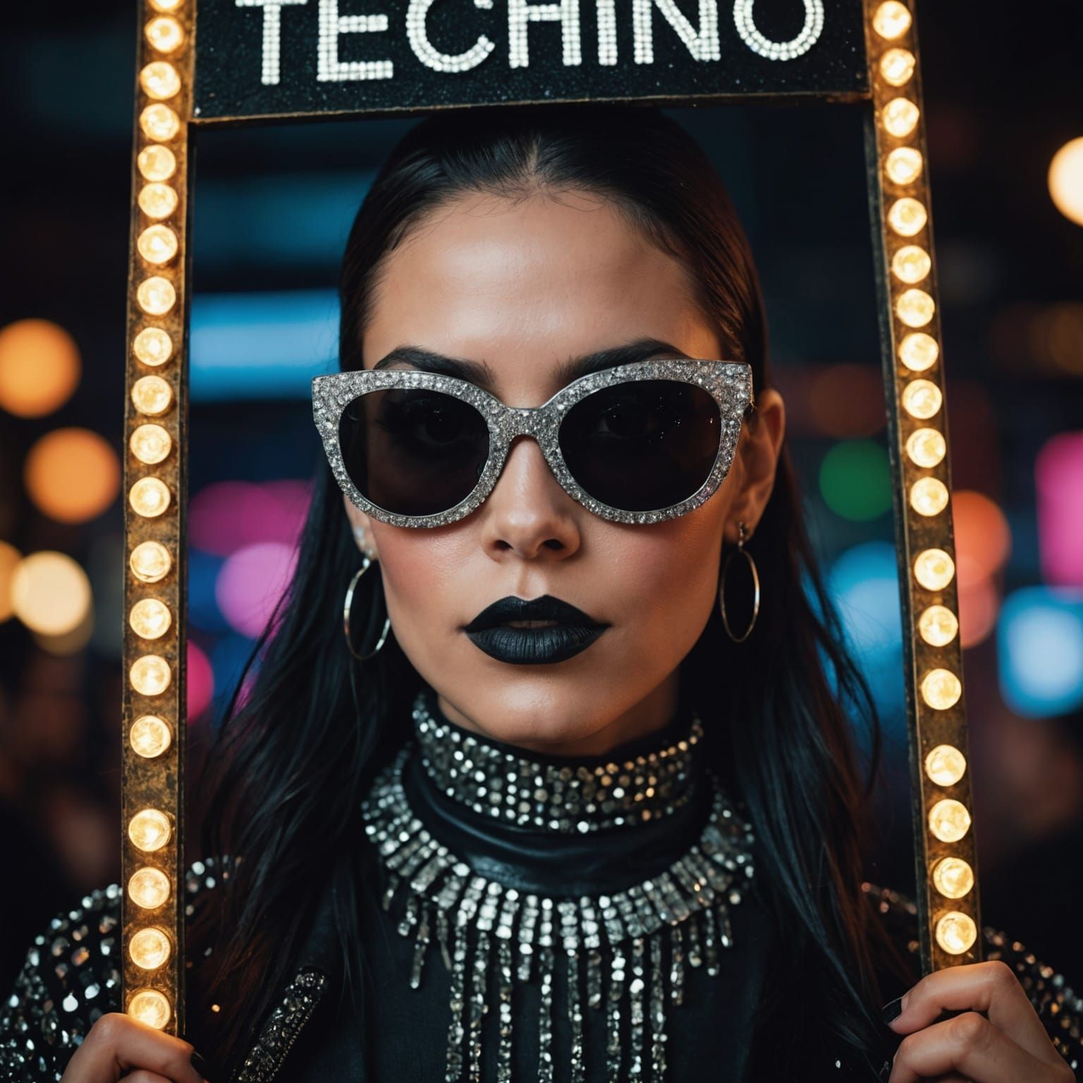 Goth Woman with Sunglasses in Nightclub Portrait