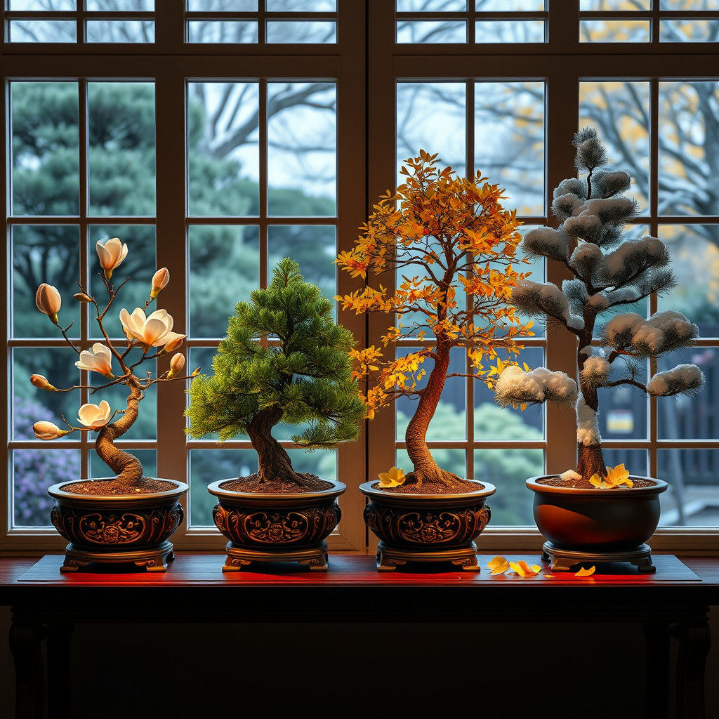 Hyperrealistic Bonsai Trees Through the Four Seasons