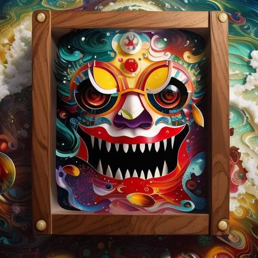 Surreal Whimsical Seashore Scene in Vibrant Cubist Style