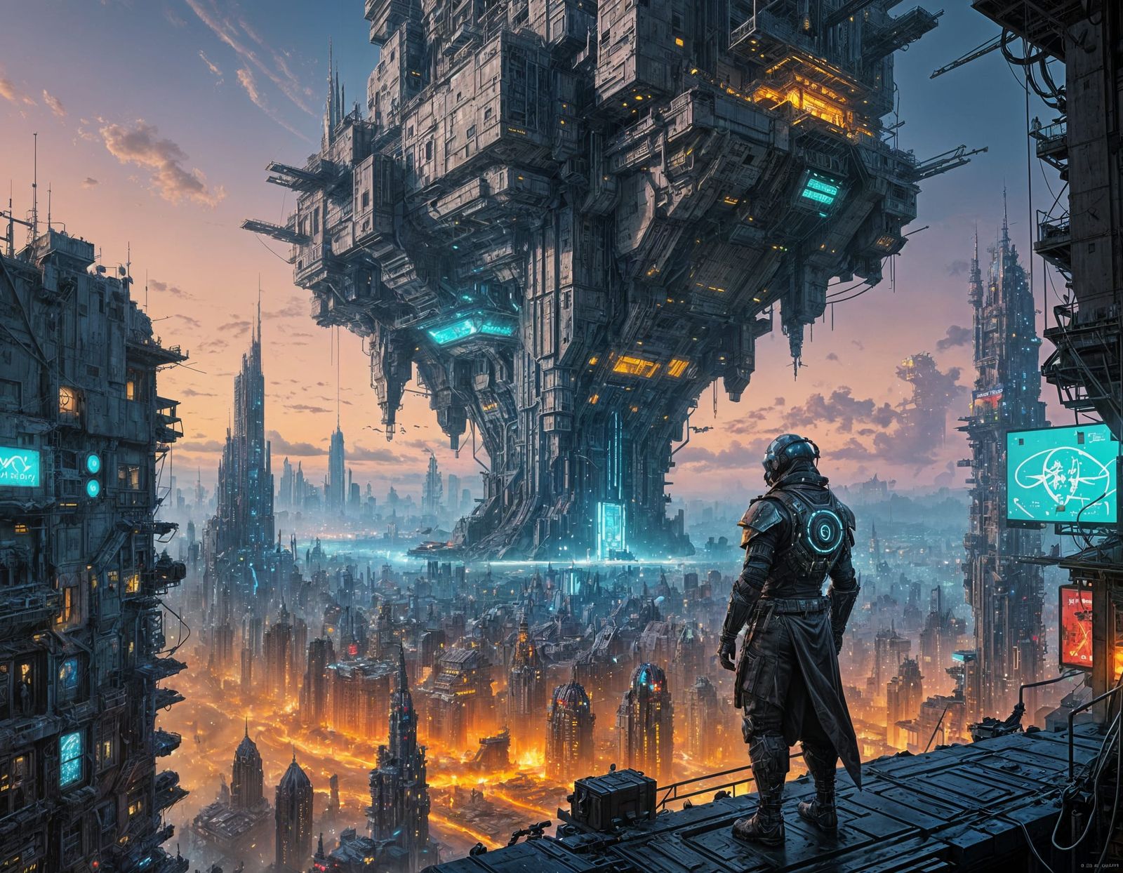 Futuristic Cyberpunk Cityscape with Neon Lights