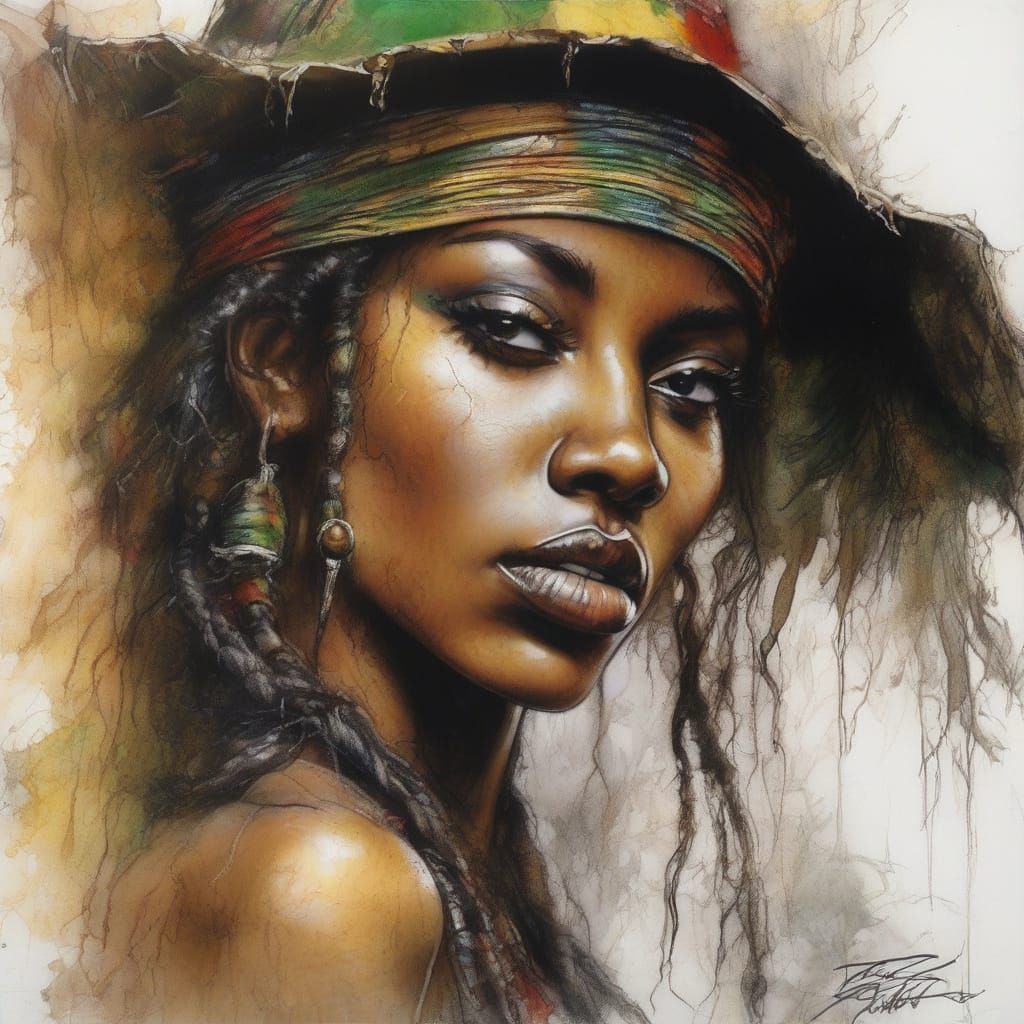 Rasta Fantasy: Graffiti Portrait of Black Woman