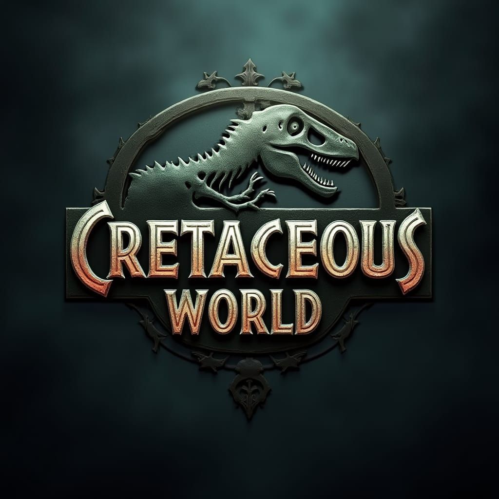 Mysterious Dinosaur Park Logo in Dark, Prehistoric Style