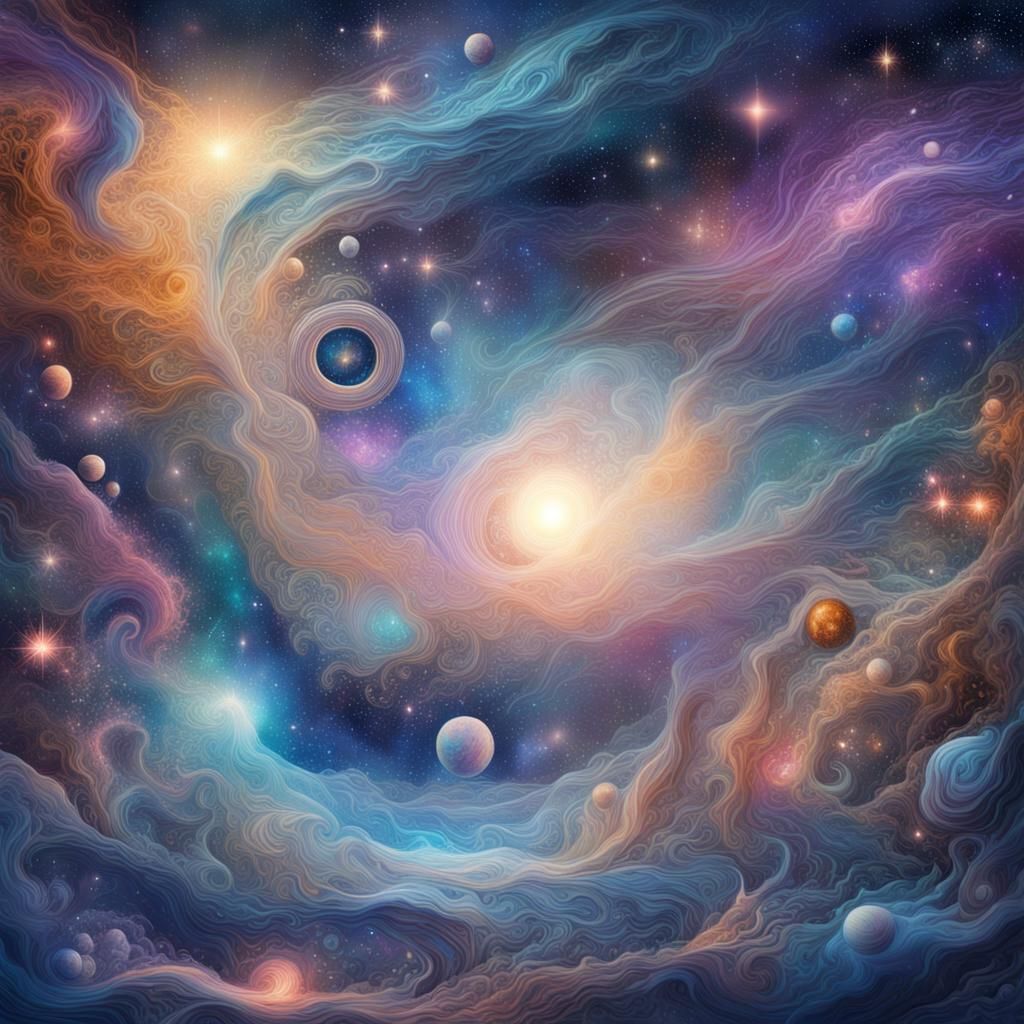 Cosmic Landscape: Holographic Astral Illustration