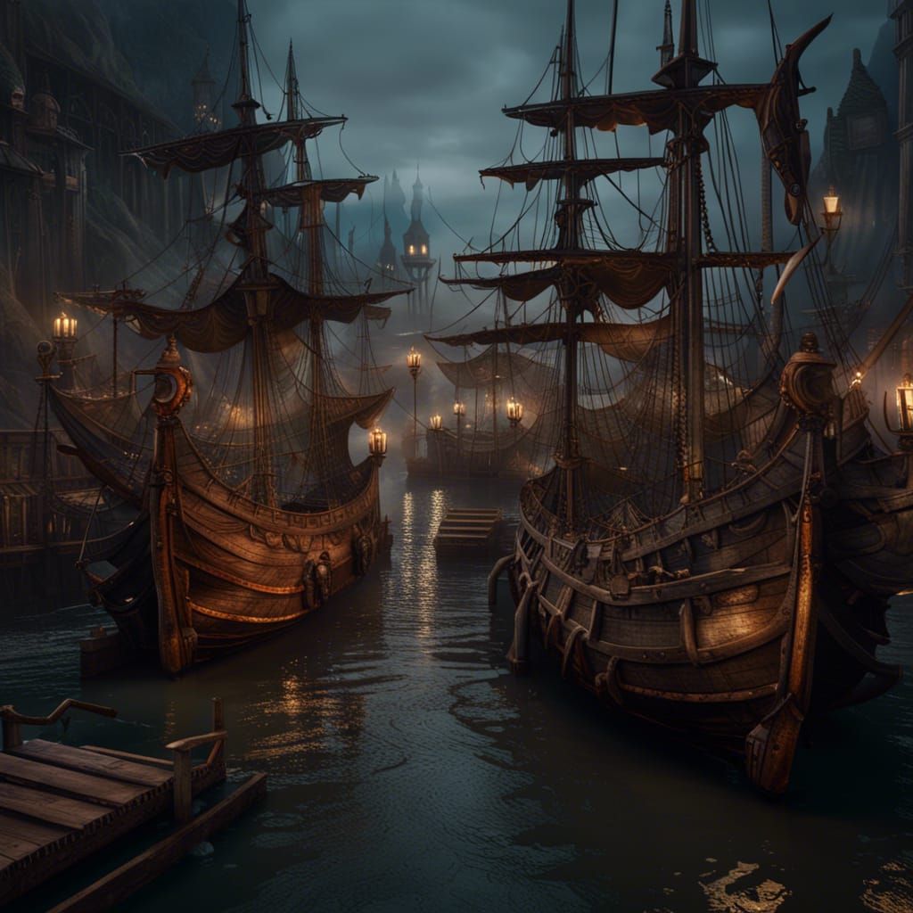 Medieval Ships Dock: Detailed Matte Painting