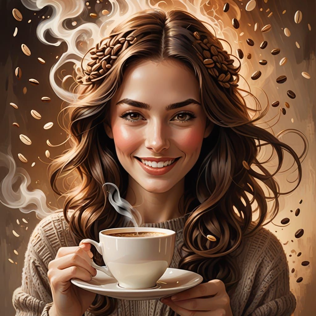 Whimsical Coffee Scene with Magical Realism