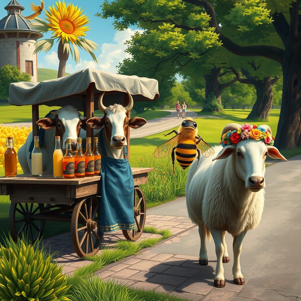 Rustic Food Wagon Scene: A Hyperrealistic Farm Dream