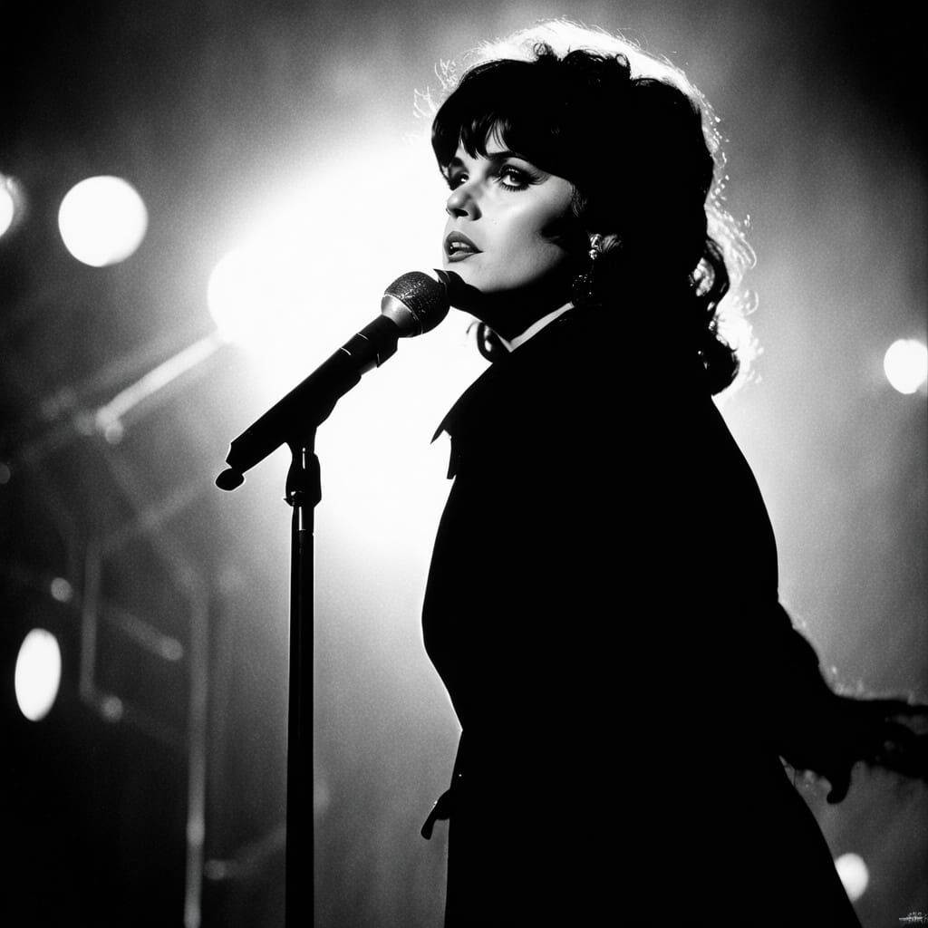 Linda Ronstadt Film Noir Portrait in Black and White