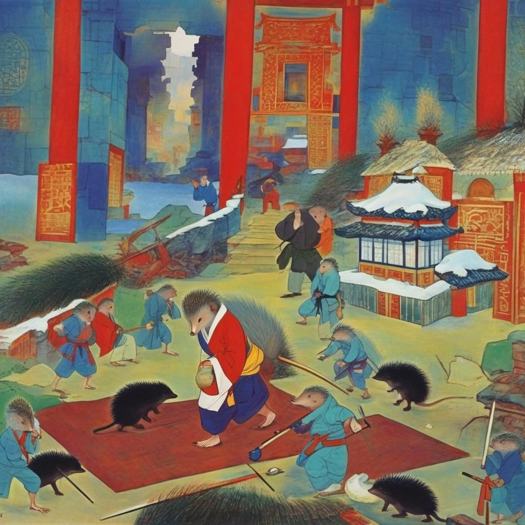 Karate Hedgehog's Winter Melancholy: Abstract Expressionism