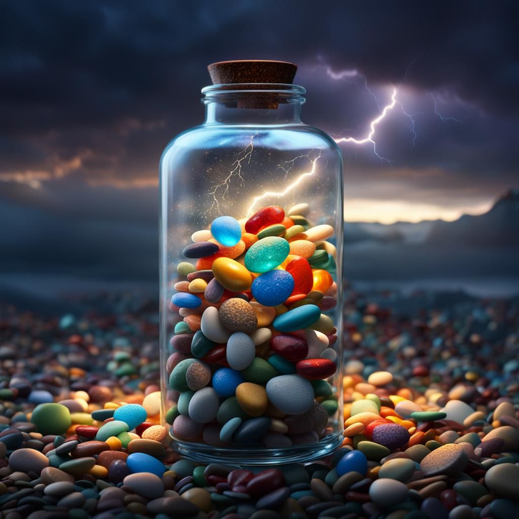 Lightning in a Bottle: Colorful Pebbles, Digital Art
